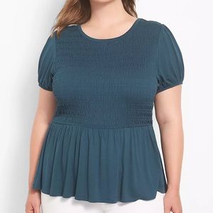 Lane Bryant NWT Ruched Smocked front Peplum short sleeve blouse top
